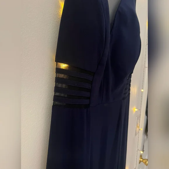 Navy Morgan & Co. Womens Solid With Mesh A-Line Dress Junior Size 16 W - Picture 9 of 10